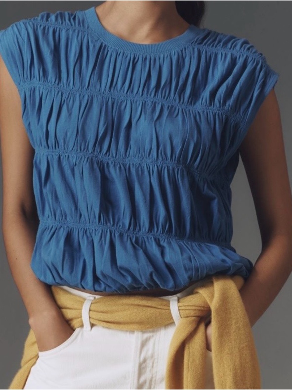 Maeve Blue Ruched Short Sleeve Tee